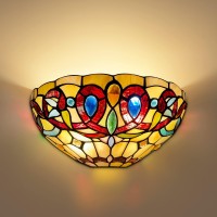 Capulina Tiffany Wall Sconces 12 Inches Wide Cream Brown Style Stained Glass Wall Light Fixtures For Hallway Stairway Bedroom Ci