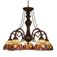 Capulina Tiffany Chandeliers 5Light Cream Brown Victorian Style Stained Glass Pendant Light Fixtures For Dining Room Living Roo