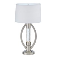 Benjara Circular Shade Table Lamp With 1 Water Dance Lights And Round Base, Silver