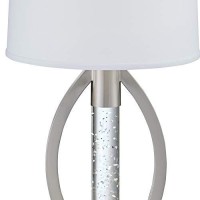 Benjara Circular Shade Table Lamp With 1 Water Dance Lights And Round Base, Silver