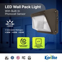 Konlite Led Wall Pack Light 8700Lm, 60W, 5000K,0-10V Dimmable Ip65 Photocell Sensor Built In For Dusk To Dawn Operation 120-277V - Etl - 320W Equal