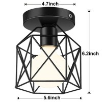 Birsppy 4 Pack Industrial Vintage Ceiling Light Fixture, E26 Metal Rustic Cage Light Fixtures, Semi Flush Mount Ceiling Light Fixture For Hallway Farmhouse Porch Stairway, Black