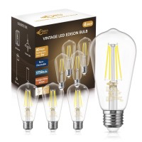 Doresshop 6W Vintage Led Edison Bulbs, Daylight White 4000K, 60W Equivalent, St58 Antique Style Edison Light Bulb With 80+Cri, 600Lm, E26 Medium Base, Non Dimmable, High Brightness Clear Glass, 4Pack