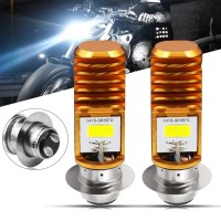 Honleex 2Pcs Ac9-48V H6M Led Headlight Bulbs 1600Lumens High Power 2Xcob Chips P15D-1 Motorcycle Led Headlight Bulb With High Low Beam.Xenon White.6500K(Golden)