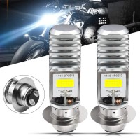 Honleex 2Pcs Ac9-48V H6M Led Headlight Bulbs 1600Lumens High Power 2Xcob Chips P15D-1 Motorcycle Led Headlight Bulb With High Low Beam.Xenon White.6500K(Silver)