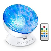 Ocean Wave Projector, 12 Led Night Light Lamp With Adjustable Lightness Remote Control Timer 8 Lighting Modes Music Speaker Light Night Light For Baby Kids Adult Bedroom Sleep Gift