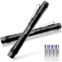 Molaer Pen Light Flashlight, 2-Pack B16 Led Pocket Penlight With Clip, 3 Lighting Modes, Small, Mini, Waterproof, Great For Camping, Work, Repair, Emergency (4 ? Aaa Battery Included)