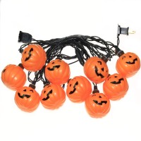 Jinbest 10 Ghost Face Pumpkin Decorative Lighting String 9 Ft Black Wire Led Orange Halloween Lights For Home Party Garden F