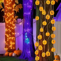 Jinbest 10 Ghost Face Pumpkin Decorative Lighting String 9 Ft Black Wire Led Orange Halloween Lights For Home Party Garden F