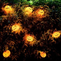 Jinbest 10 Ghost Face Pumpkin Decorative Lighting String 9 Ft Black Wire Led Orange Halloween Lights For Home Party Garden F