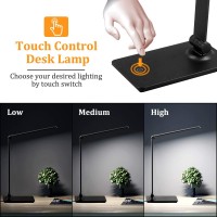 Dott Arts Led Desk Lamp, Touch Control Desk Lamp With 3 Levels Brightness, Dimmable Office Lamp With Adjustable Arm, Foldable Table Desk Lamp For Table Bedroom Bedside Office Study, 5000K, 8W, Black