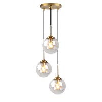 H Xd Global Industrial Retro Loft 3 Way Pendant Light, Cluster Chandelier Hanging Lamp Fixture Brass Fittings With Glass Globe Lampshade (Clear)