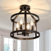 Uofus Metal Semi Flush Mount Ceiling Light Fixture 4 Candle Holder Matte Chandelier Farmhouse Ceiling Lamp For Dining Room Bedro