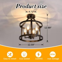 Uofus Metal Semi Flush Mount Ceiling Light Fixture 4 Candle Holder Matte Chandelier Farmhouse Ceiling Lamp For Dining Room Bedro