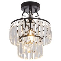 Yyjlx Small Crystal Raindrop Mini Chandeliers Semi Flush Mount Ceiling Light Fixture Small Ceiling Lamp For Hallway Bar Kitchen Dining Room Living Room