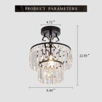 Yyjlx Small Crystal Raindrop Mini Chandeliers Semi Flush Mount Ceiling Light Fixture Small Ceiling Lamp For Hallway Bar Kitchen Dining Room Living Room