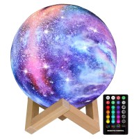 Gdpets Moon Lamp Kids Night Light, Galaxy Lamp 16 Colors 3D Star Moon Light With Wood Stand, Remote & Touch Control Usb Rechargeable Gift For Girls Lover Birthday (7.3 Inch)