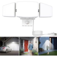 Dllt 35W Led Security Lights Outdoor, Dusk To Dawn Super Bright Motion Sensor Flood Light With 3 Adjustable Heads, Ip65 Motion Detector Light For Entryways, Stairs, Porch, Garage, Yard, Patio, White