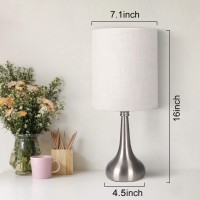 Boncoo Touch Control Table Lamp 3 Way Dimmable Simple Night Light Lamp With White Lampshade Silver Metal Base, Small Bedside Table Lamp For Bedroom, Office, Dorm, A19 6W 2700K Bulb Included