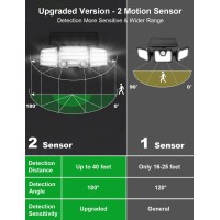 4000Lm Motion Sensor Outdoor Security Lights, Ip65 Waterproof Wall Lights With Remote, 3 Pir Heads For Yard, Patio