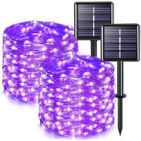 Jmexsuss 2 Pack Purple Solar Halloween Lights 33Ft 100 Led Purple Solar Lights Outdoor Waterproof 8 Modes Purple Halloween Lig