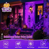 Jmexsuss 2 Pack Purple Solar Halloween Lights 33Ft 100 Led Purple Solar Lights Outdoor Waterproof 8 Modes Purple Halloween Lig