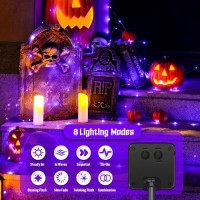 Jmexsuss 2 Pack Purple Solar Halloween Lights 33Ft 100 Led Purple Solar Lights Outdoor Waterproof 8 Modes Purple Halloween Lig