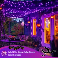 Jmexsuss 2 Pack Purple Solar Halloween Lights 33Ft 100 Led Purple Solar Lights Outdoor Waterproof 8 Modes Purple Halloween Lig