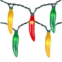 Multicolor Chili Pepper String Lights,13.6Ft Red Green And Yellow Chili Pepper Lights With 35 Mini Warm White Lights Connectable Hot Pepper Lights For Outdoor Kitchen Patio Mexican Fiesta Christmas