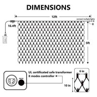 Lomotech 12Ft X 5Ft 360 Led Christmas Net Lights, 8 Modes Waterproof With Timer Low Voltage Connectable Mesh Lights For Trees, Bushes, Shurb, Garden, Outdoor Decoration(Green Wire, Multi-Colored)