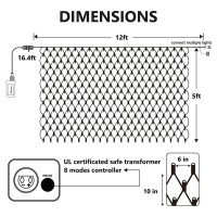 Lomotech 12Ft X 5Ft 360 Led Christmas Net Lights 8 Modes Waterproof With Timer Low Voltage Connectable Mesh Lights For Trees B