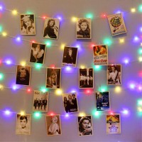 Hxweiye 120Leds Multicolor Photo Clips String Light 40Ft Fairy Light With 52 Clear Clips 12 Hooks On Wall Timer 8 Modes Us