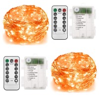 Twinkle Star 2 Pack Orange Halloween Fairy Lights Battery Operated 33 Ft 100 Led String Lights Remote Control Timer Silver Stri