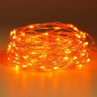 Twinkle Star 2 Pack Orange Halloween Fairy Lights Battery Operated 33 Ft 100 Led String Lights Remote Control Timer Silver Stri