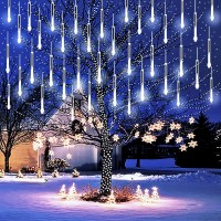 Purtuemy Christmas Lights Outdoor, Meteor Shower Lights 12 Inch 8 Tubes Led Snow Falling Lights Icicle Cascading String Lights For Christmas Decoration Tree Garden Wedding Party Holiday, White