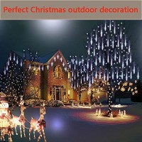 Purtuemy Christmas Lights Outdoor, Meteor Shower Lights 12 Inch 8 Tubes Led Snow Falling Lights Icicle Cascading String Lights For Christmas Decoration Tree Garden Wedding Party Holiday, White