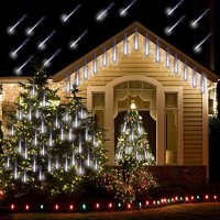 Purtuemy Christmas Lights Outdoor, Meteor Shower Lights 12 Inch 8 Tubes Led Snow Falling Lights Icicle Cascading String Lights For Christmas Decoration Tree Garden Wedding Party Holiday, White