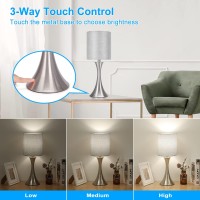 3 Way Touch Control Table Lamp, Dimmable Bedside Desk Lamp With Metal Base Modern Nightstand Lamp Stylish Gray Shade Simple Side Table Lamp For Bedroom, Living Room, Office, Edison Bulb Included