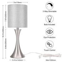 3 Way Touch Control Table Lamp, Dimmable Bedside Desk Lamp With Metal Base Modern Nightstand Lamp Stylish Gray Shade Simple Side Table Lamp For Bedroom, Living Room, Office, Edison Bulb Included