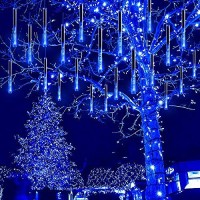 Purtuemy Christmas Lights, Meteor Shower Waterfall Lights 12 Inch 8 Tubes Led Icicle Cascading String Lights For Outdoor Christmas Halloween Holiday Decoration Garden New Year Tree Party , Blue