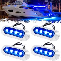 Pseqt 3.8'' Waterproof Boat Marine Led Lights Courtesy Interior Deck Light Navigation Transom Stern Cabin Lighting For Pontoon Fishing Boat Kayak Sailboat Bass Boat Vessel 12V 24V (Blue 4Pcs)