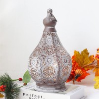 Jhy Design Moroccan Style Vintage Lantern Metal Table Lamp Battery Powered 11.5