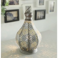 Jhy Design Moroccan Style Vintage Lantern Metal Table Lamp Battery Powered 11.5