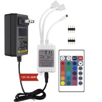 Yiliaw 24 Keys Wireless Ir Remote Controller Kit - Includes Wireless Rectifier Control Box And Dc 12V 3A Power Supply Adapter - Replacement Control For Smd 5050 3528 2835 Rgb Led Strip Lights