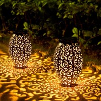 Solar Lanterns Outdoor Waterproof, 2 Pack Solar Garden Lanterns, Led Hanging Lanterns Solar Powered With Handle, Decorative Retro Metal Solar Lights For Table Pathway Patio Walkway, Gardening Gifts