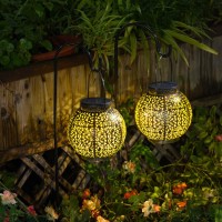 Homeimpro Solar Floral Lanterns Outdoor Waterproof, Hanging Garden Metal Lights, Warm White Led Table Lamp For Patio,Yard, Garden Gifts For Mom, Mothers' Day Gifts (Bronze,2 Pack )