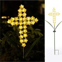 Hdnicezm Solar Cross Garden Lights Outdoor Decorative - Solar Metal Cross Yellow Hydrangea Flower Stake Lights Waterproof 28 Warm White Leds For Remembrance Gifts & Sympathy Gifts..