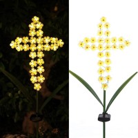 Hdnicezm Solar Cross Garden Lights Outdoor Decorative - Solar Metal Cross Yellow Hydrangea Flower Stake Lights Waterproof 28 Warm White Leds For Remembrance Gifts & Sympathy Gifts..