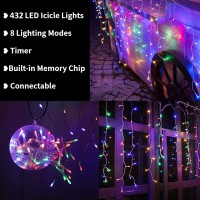 Toodour Icicle Christmas Lights, 432 Led 35.4Ft 8 Modes Icicle String Lights With 72 Drops, Window Curtain Fairy Icicle Lights, Icicle Fairy Twinkle Lights For Christmas, Party, Holiday (Multicolor