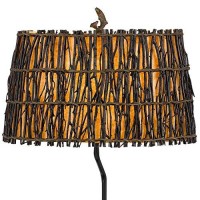 Benjara 150W 3 Way Bear Canoe Table Lamp With Oval Wicker Shade, Antique Bronze